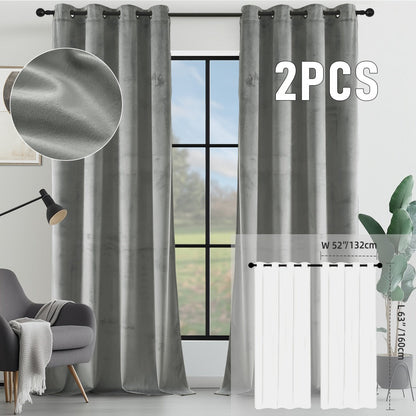 Velvet Room Darkening Curtains 2 Panels, Grommet Top Thermal Insulated Soundproof Blackout Curtains for Living Room Bedroom