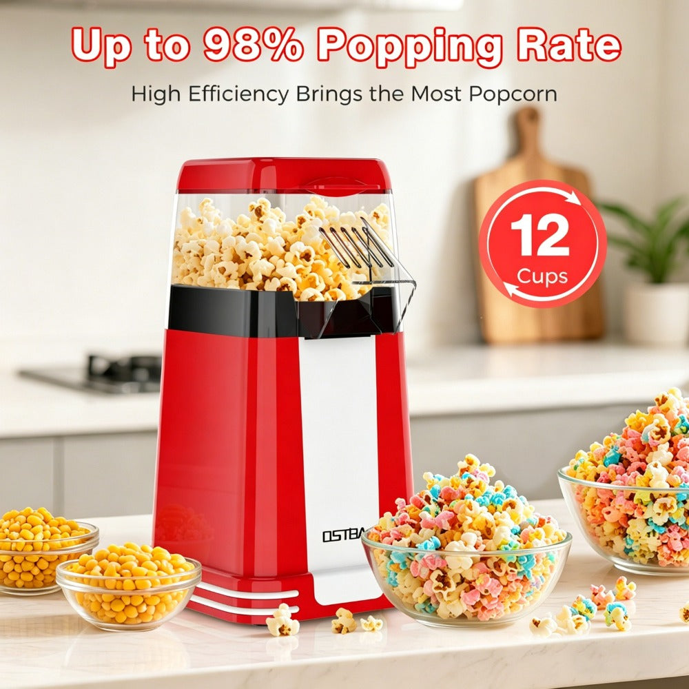 Hot Air Popcorn Popper Maker 16 Cups, Oil-Free Electric Popcorn Machine with Measuring Cup for Kernels & Butter Melting