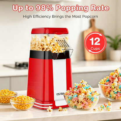 Hot Air Popcorn Popper Maker 16 Cups, Oil-Free Electric Popcorn Machine with Measuring Cup for Kernels & Butter Melting