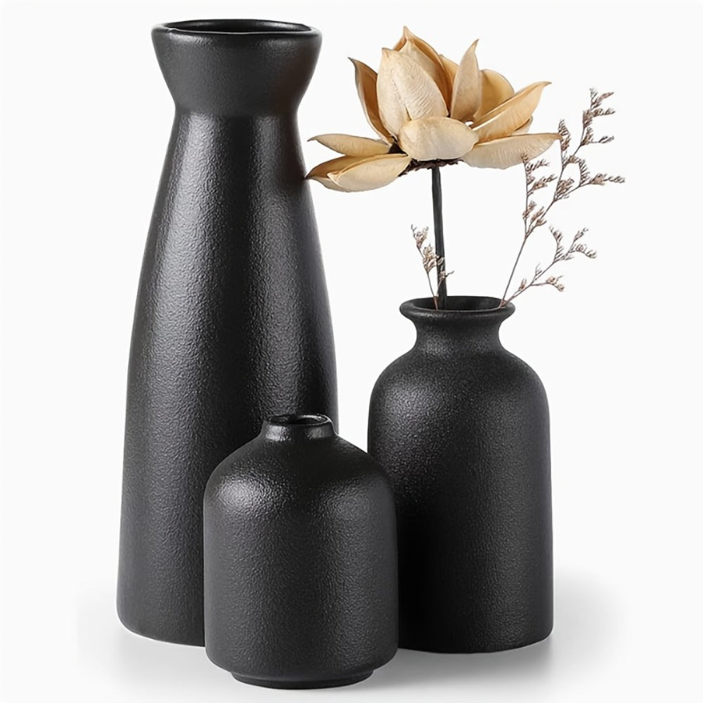 Boho Ceramic Vase Set 3pcs - Matte Nordic Minimalist Geometric Floral Design for Home Decor, Living Room