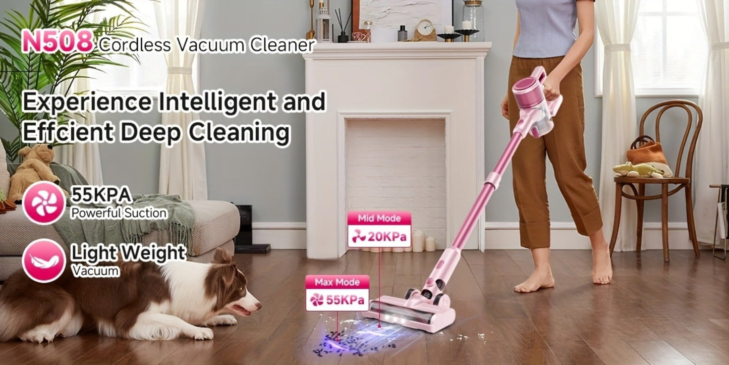 Cordless Vacuum Cleaner 55KPa 8-in-1 Stick Vacuum with LED Light 180° Swivel Wireless for Entryways, Bedrooms and Living Spaces