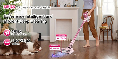 Cordless Vacuum Cleaner 55KPa 8-in-1 Stick Vacuum with LED Light 180° Swivel Wireless for Entryways, Bedrooms and Living Spaces
