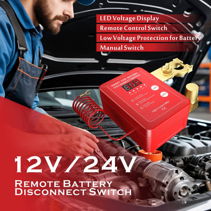 Wireless Battery Kill Switch – 12V/24V 240A Remote Control Cutoff with LED Voltage Indicator, Auto Shutdown