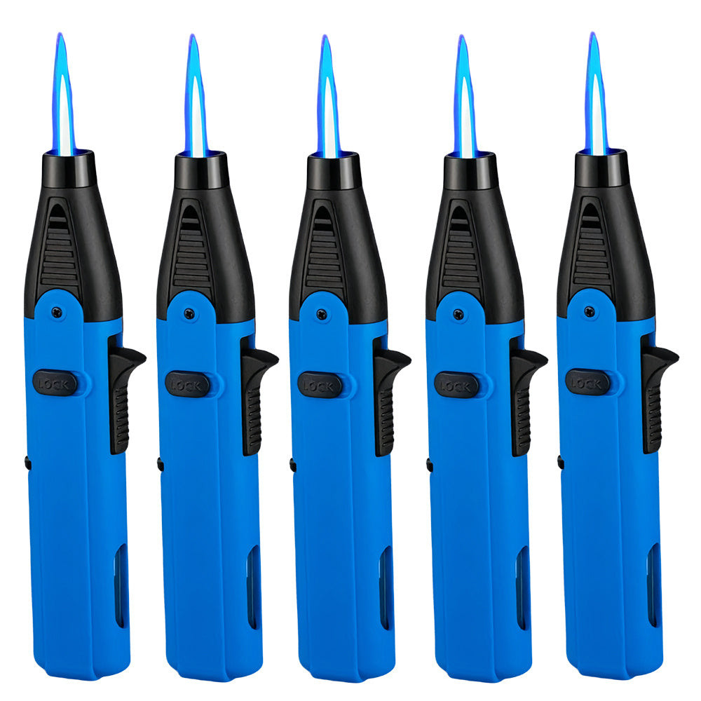 Windproof Torch Lighter 5 Pack Outdoor Butane Gas Lighter Set 1300 1800 Degree Blue Flame for Grilling, Camping and Outdoor Meals