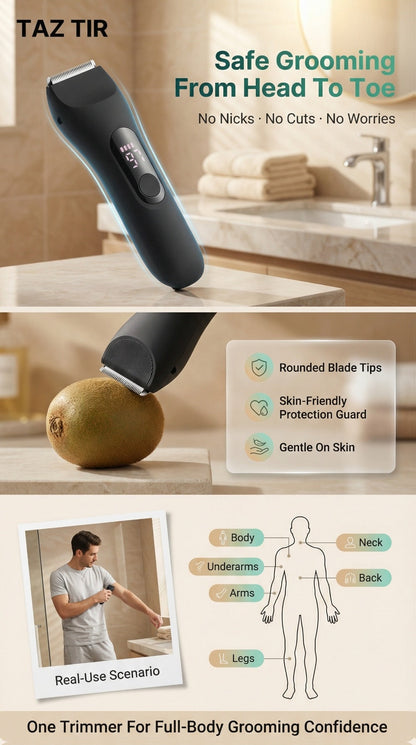 Waterproof Beard Trimmer 5-in-1 Body Grooming Kit for Men IP67 USB Rechargeable Electric Razor with Ceramic Blades LED Display
