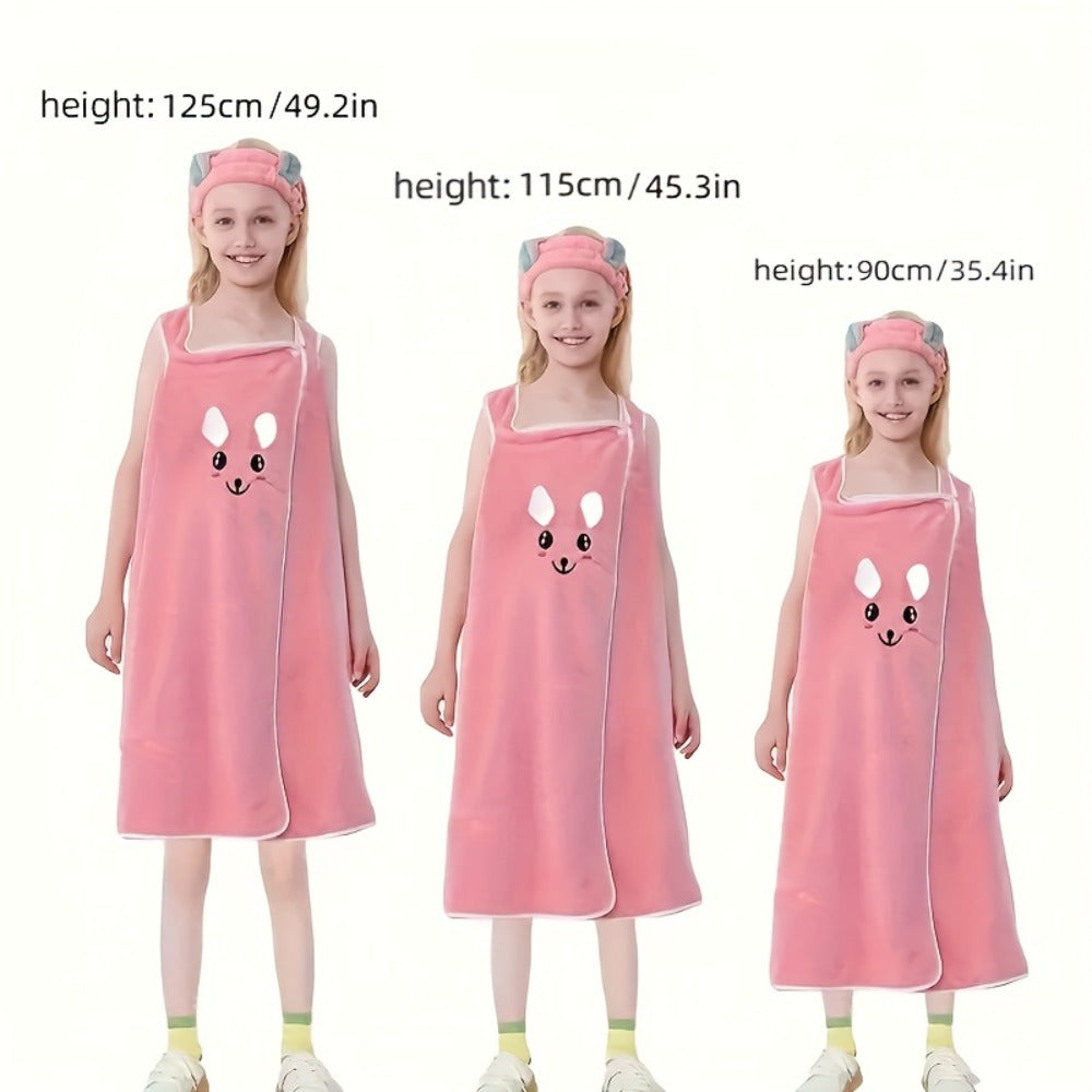 Bunny Ears Bath Towel Wrap for Girls - 250GSM Microfiber Cartoon Bath Skirt, Cute Kawaii Robe for Ages 6-12