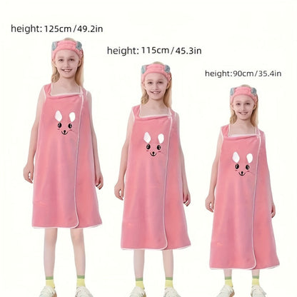 Bunny Ears Bath Towel Wrap for Girls - 250GSM Microfiber Cartoon Bath Skirt, Cute Kawaii Robe for Ages 6-12