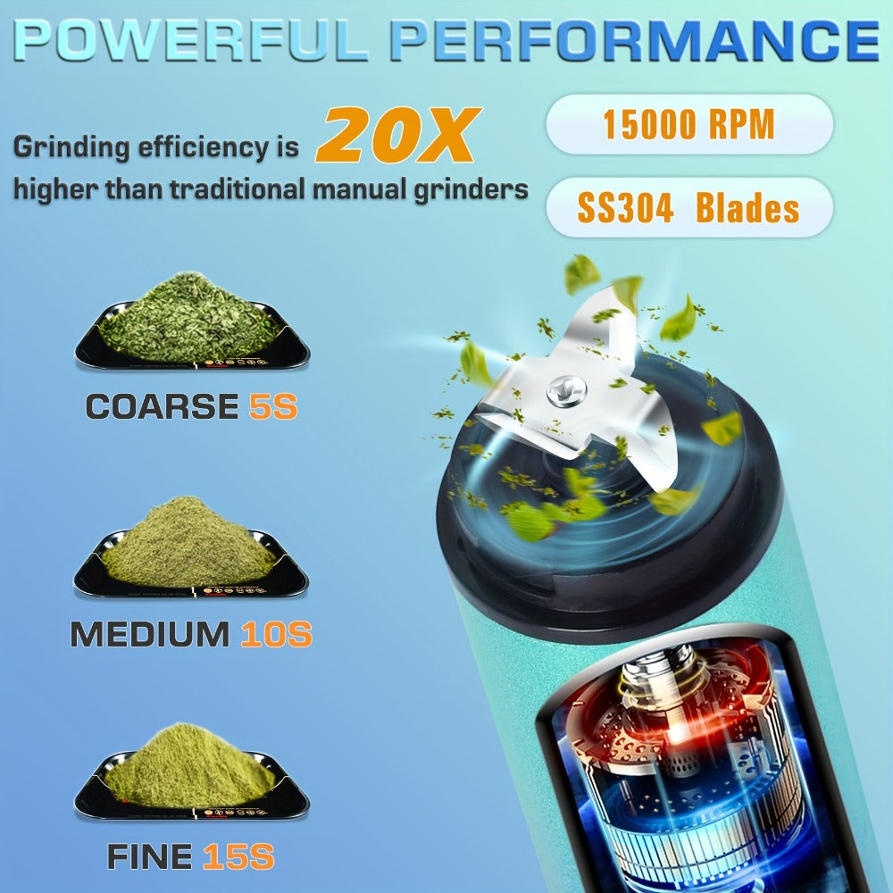 Electric Herb Grinder USB Rechargeable, Portable Spice Mill with One-Button Operation, Travel Bag