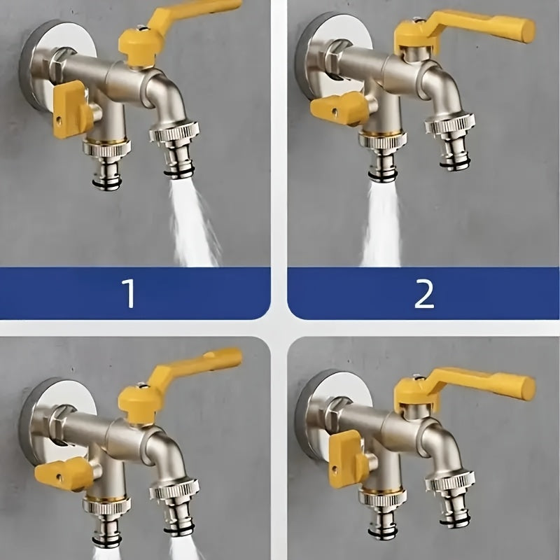 Garden Hose Faucet Dual Outlet Stainless | Outdoor Spigot Sprinkler