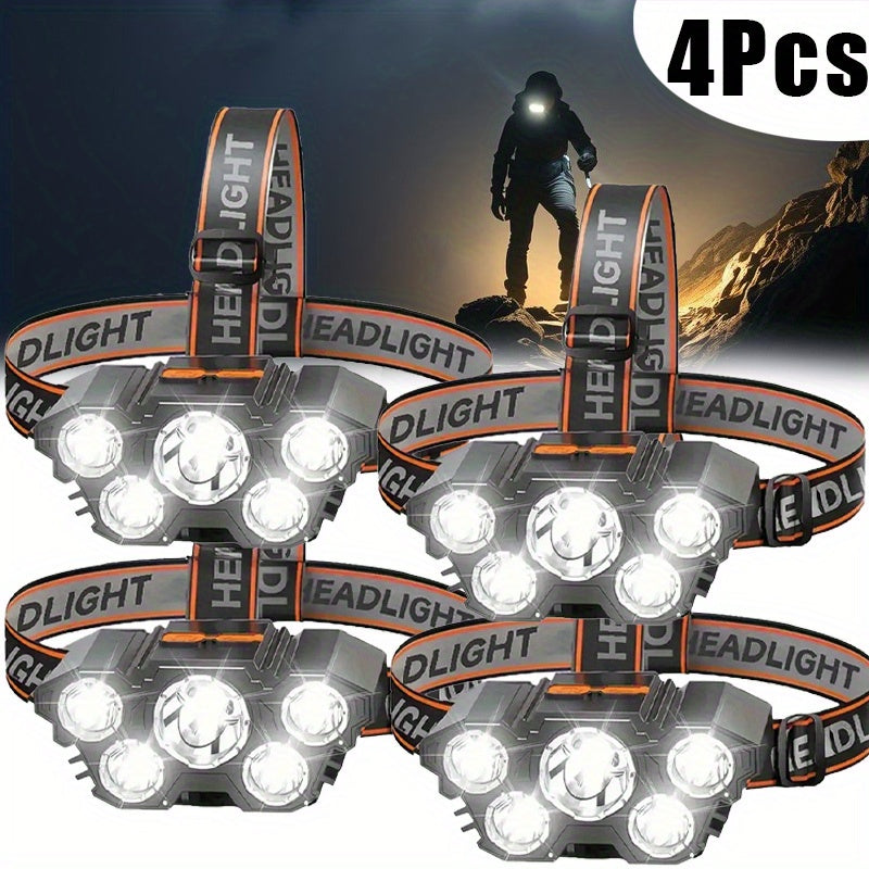 LED Headlamp 4pcs Set - Rechargeable Outdoor Headlamps with 4-Speed Dimming Adjustable Angle for Entryways, Bedrooms and Living Spaces