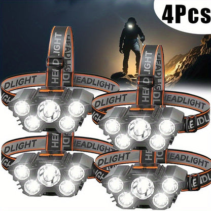 LED Headlamp 4pcs Set - Rechargeable Outdoor Headlamps with 4-Speed Dimming Adjustable Angle for Entryways, Bedrooms and Living Spaces