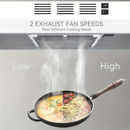 Range Hood 30 Inch Under Cabinet, Ducted & Ductless Convertible Kitchen Vent Hood with LED Light & 2-Speed Exhaust Fan