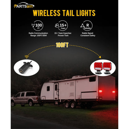 Wireless Magnetic LED Trailer Light Kit – 26 LED Towing Tail Light Stop Turn Brake Reverse, 7-Pin Plug 12-24V IPX5 Waterproof