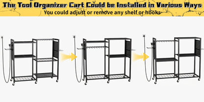 Mobile Tool Cart with Charging Station, 12 Drill Holders & 5 Storage Shelves Power Tool Organizer