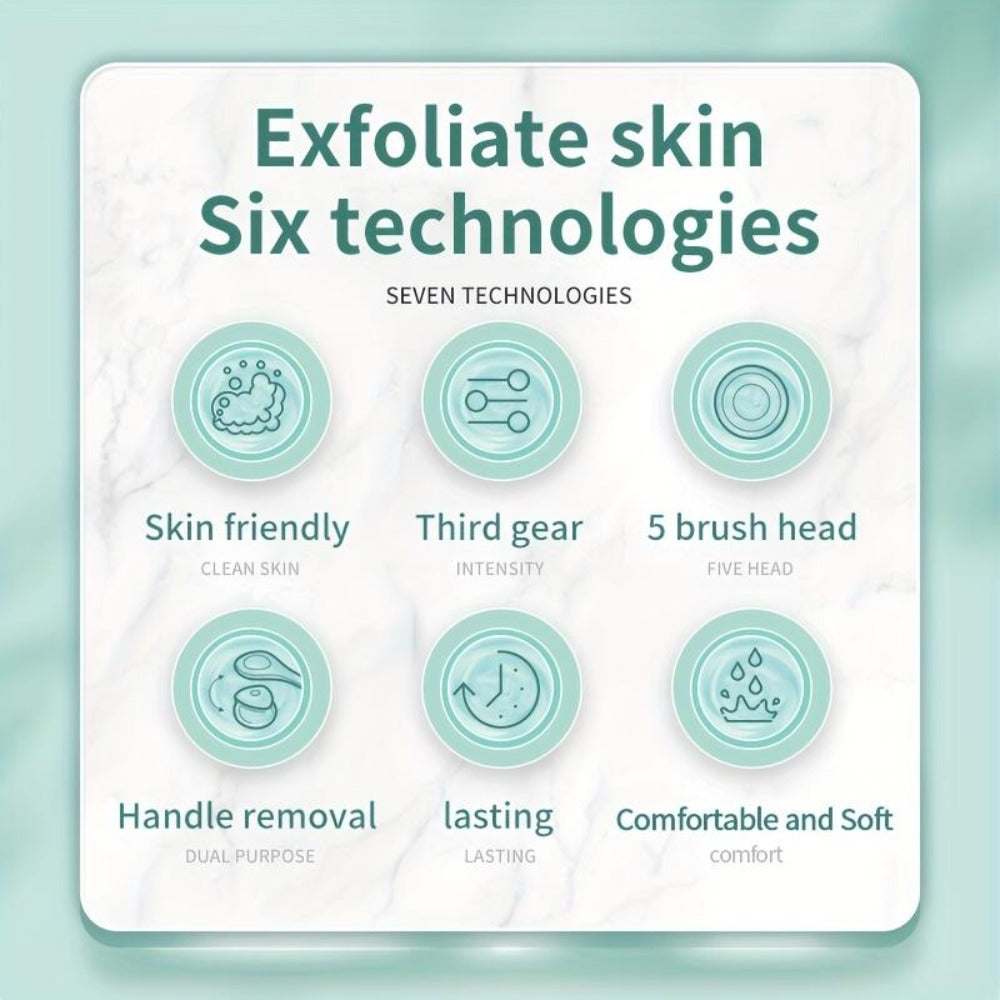 Electric Body Scrubber Brush 5-in-1 Rotating Shower Exfoliator with Long Handle - Bristle Bath Brush for Back Face & Full Body
