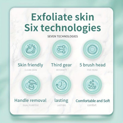 Electric Body Scrubber Brush 5-in-1 Rotating Shower Exfoliator with Long Handle - Bristle Bath Brush for Back Face & Full Body