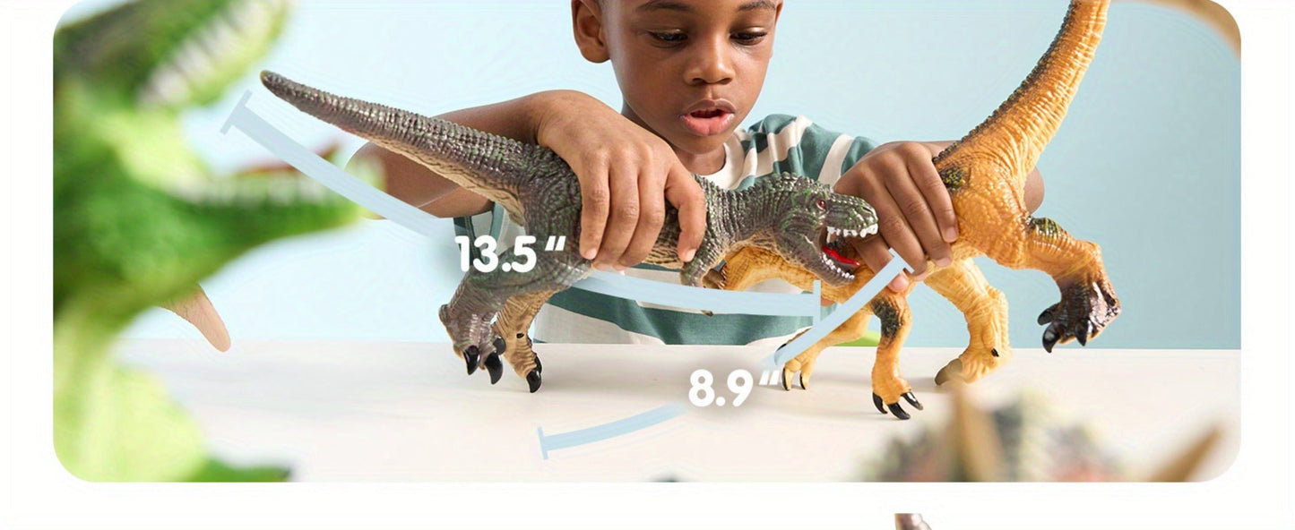 Toddler Dinosaur Figures with Educational Book, 6 Jumbo Realistic Dinosaur Toys for Toddlers 1+ Years