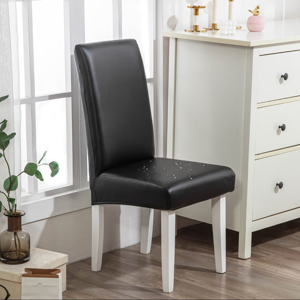 Chair Cover Set of 4 or 6 Stretch PU Leather Dining Slipcovers in Nine Available Color Choices