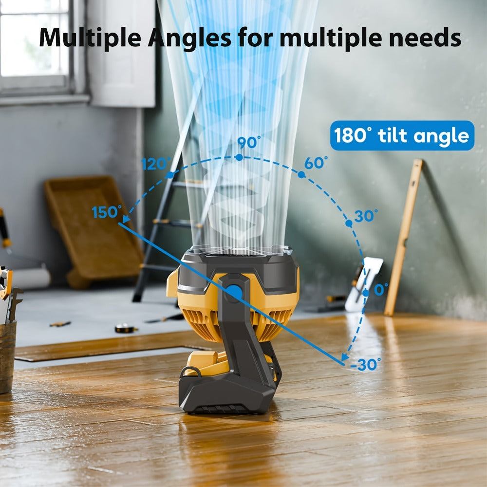 Cordless Jobsite Fan Compatible with DeWalt 20V Max Battery, LED Light Auto Oscillating 180° Tilt Adjustable Speed