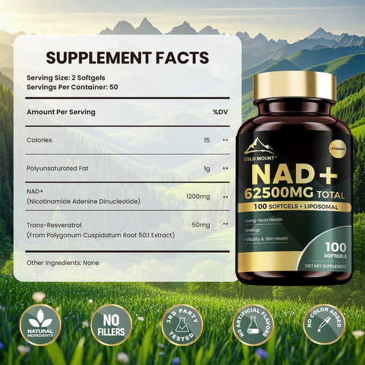 NAD+ Supplement 62500mg with Nicotinamide Riboside & Trans-Resveratrol, Healthy Aging, Brain Health
