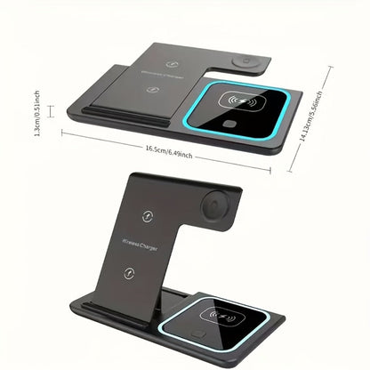 3-in-1 MagSafe Wireless Charging Station 15W Fast Charger – Foldable HS BS Style Stand for iPhone 16 15 14 13 12 Pro Max