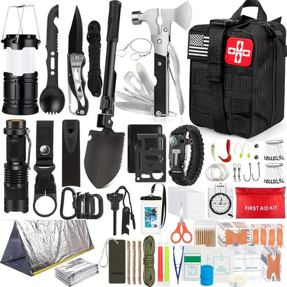Outdoor Survival Gear Set 11/13/258-Piece – Professional Emergency Kit with Fire Starter & Compass | Multi-Tool Outdoor Equipment