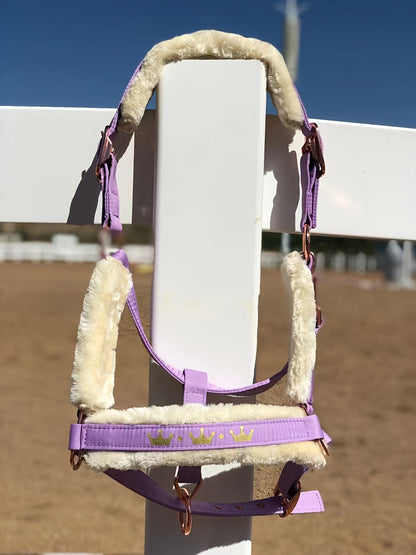 Horse Halter with Detachable Faux Fur Band & Glossy Buckle – Adjustable Head Collar for Horses, Available in 15 Colors & 3 Sizes FULL COB