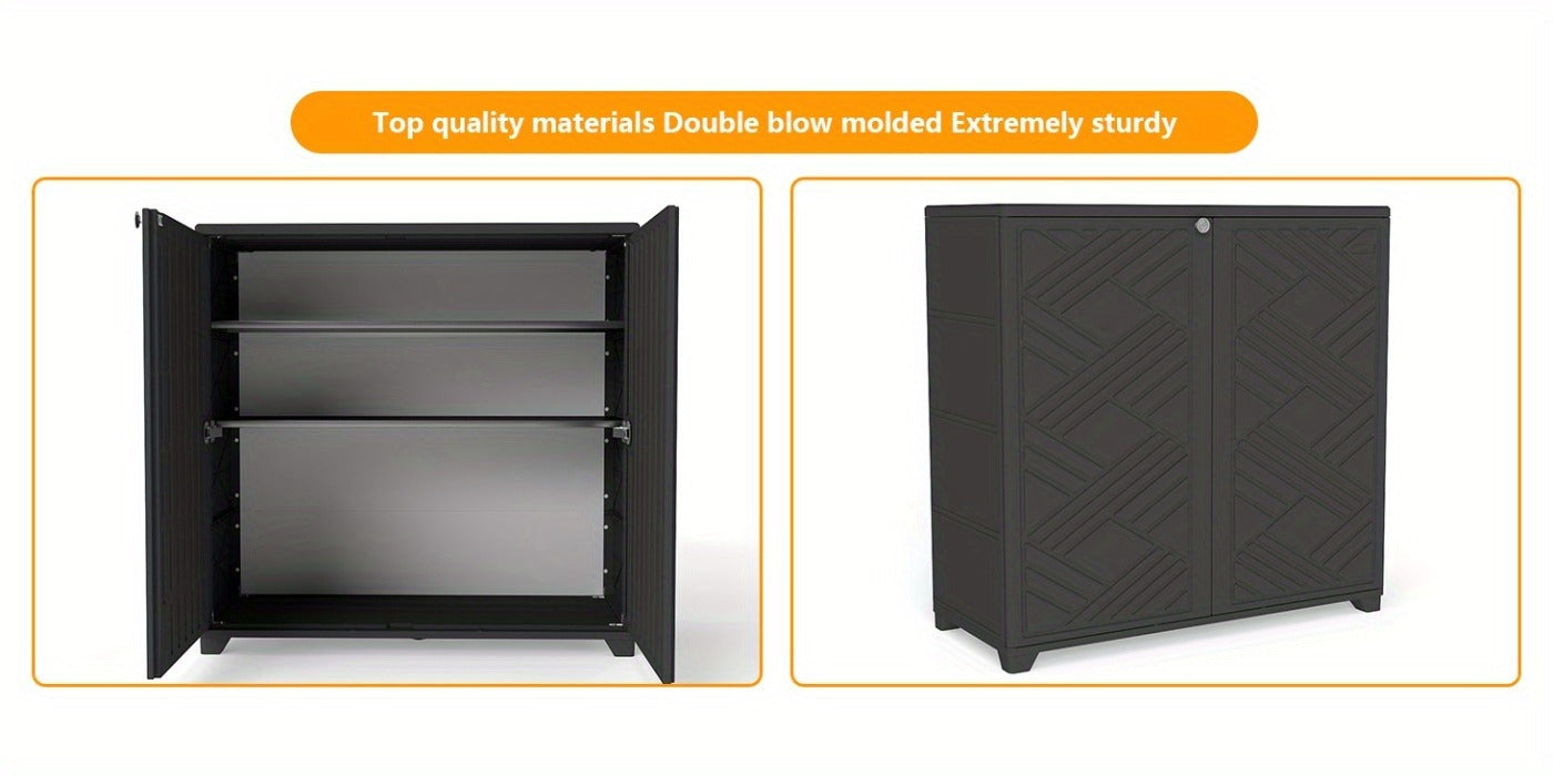Outdoor Storage Cabinet with Doors & Metal Shelves, for Garden, Patio and Yard Use, with the Listed Configuration
