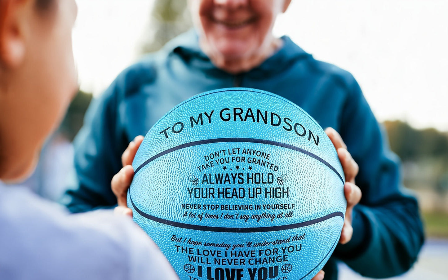 Engraved Basketball Gift for Grandson & Son – Size 7 PU Indoor Outdoor with Pump, Inspirational Message, Birthday Christmas Gift