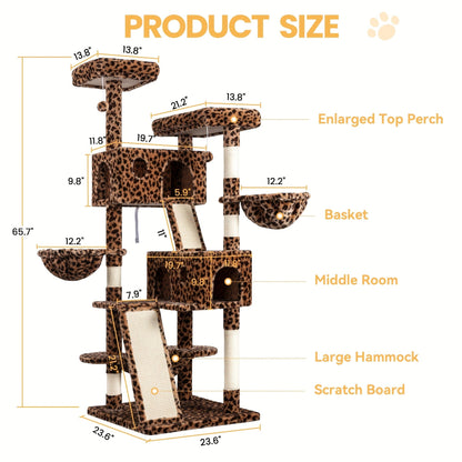 Multi-Level Cat Tree in 36-, 65-, 68- or 81-Inch Heights with Perches, Condo, Hammock and 30 Color, Pattern or Layout Options