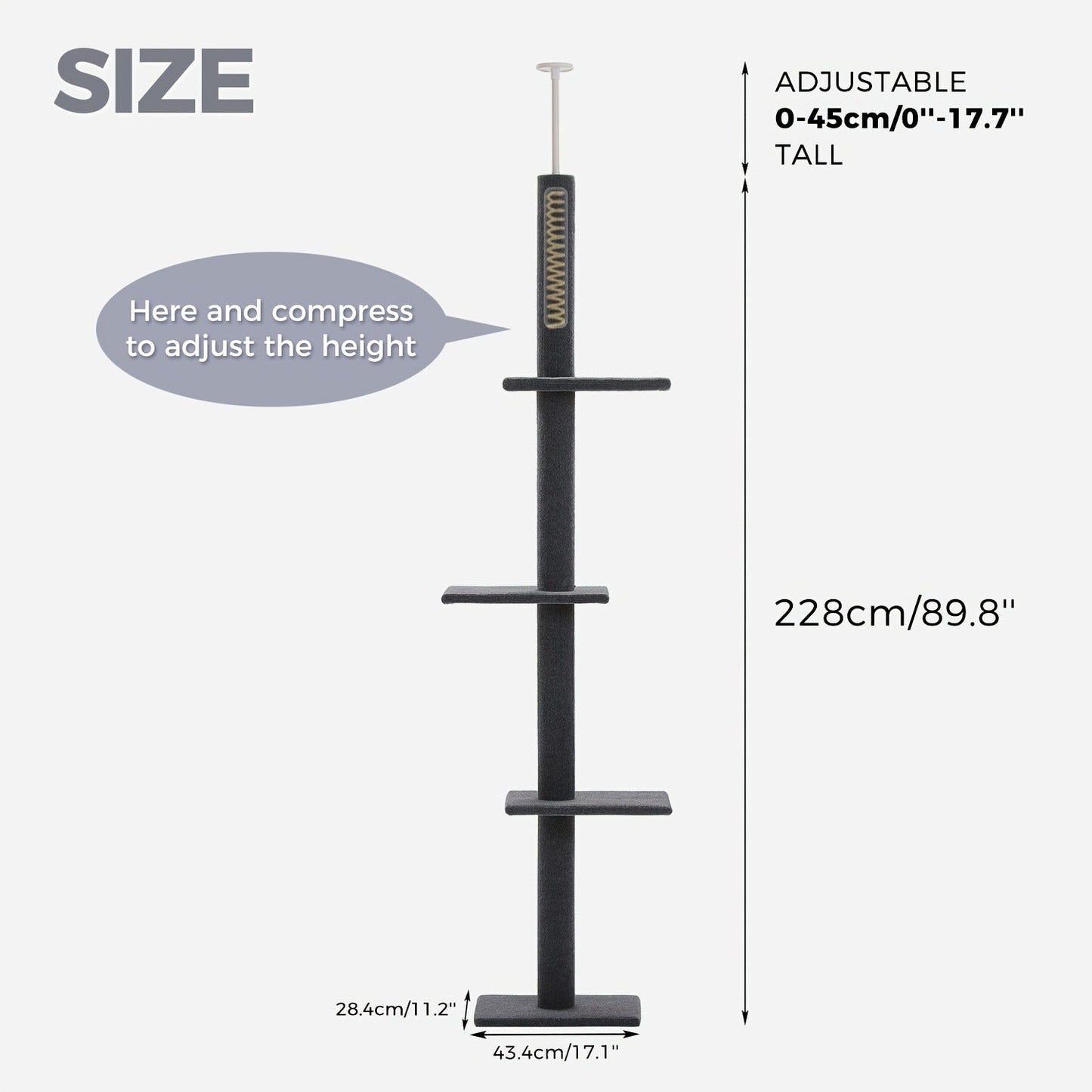 90-107.9-Inch Floor-to-Ceiling Cat Tree with Four Platforms, Tension Post and Five Style Options