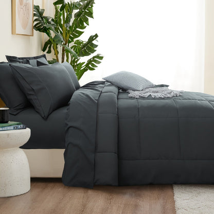 7 Piece Comforter Set Luxury Soft Fluffy Bedding All Season Bed in a Bag with Comforter Fitted Sheet Flat Sheet Pillowcases Hypoallergenic