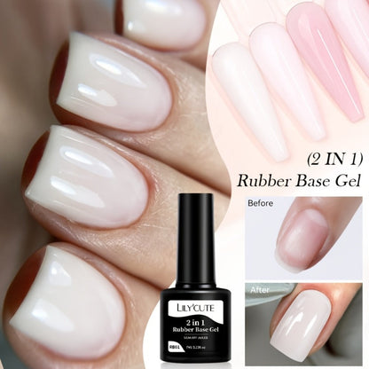 Rubber Base Gel Polish Set 6pcs Nude Pink 2-in-1 Builder Base Coat – Self-Leveling Soak Off UV LED Semi-Permanent Long-Lasting Gel Manicure