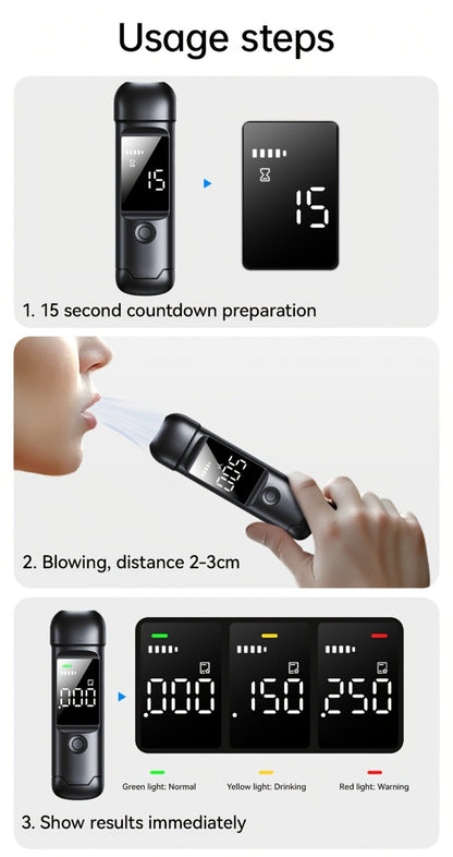 USB Rechargeable Breathalyzer with LCD Display, Portable Personal Alcohol Tester, 200mAh Battery