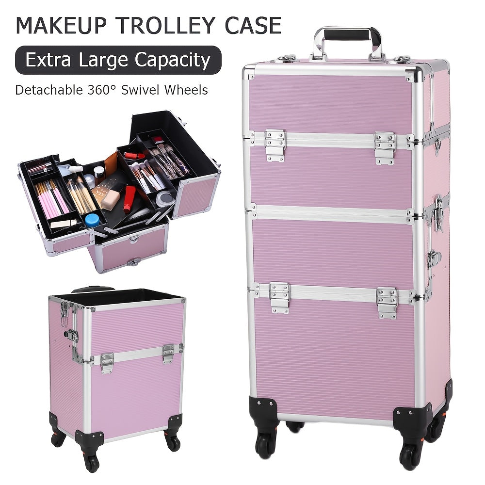 Lockable Aluminum Makeup Train Case with Extendable Trays Multi-Tier Professional Cosmetic Organizer – Portable Salon Travel Beauty Case