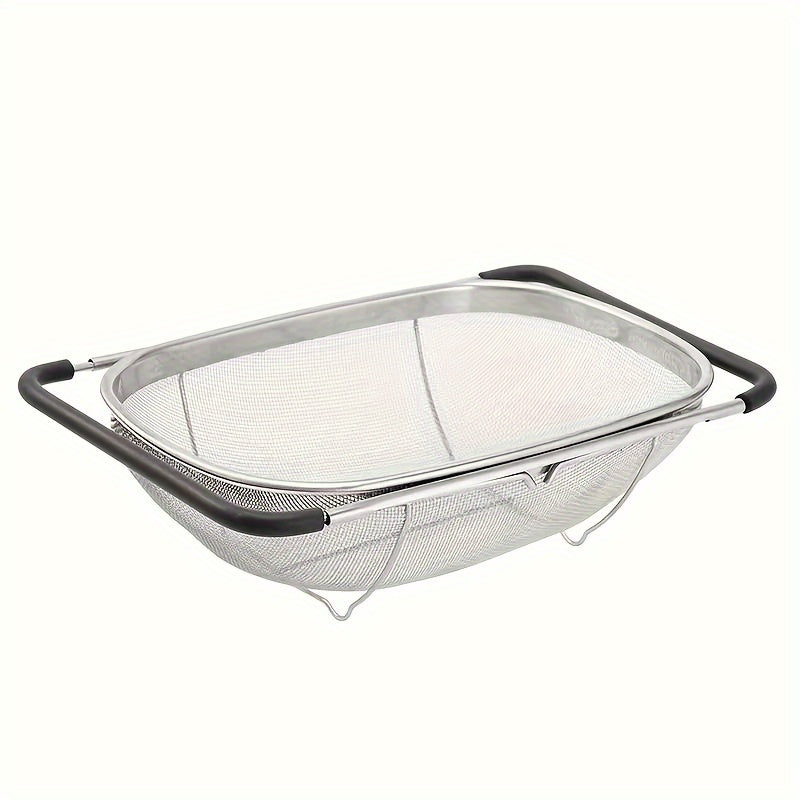 Stainless Steel Colander Expandable Fine Mesh Drain Basket Strainer for Vegetables Fruits for Home Cooking, Dining and Outdoor Meals
