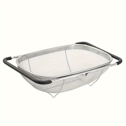 Stainless Steel Colander Expandable Fine Mesh Drain Basket Strainer for Vegetables Fruits for Home Cooking, Dining and Outdoor Meals
