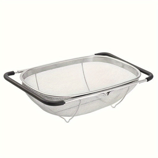 Stainless Steel Colander Expandable Fine Mesh Drain Basket Strainer for Vegetables Fruits for Home Cooking, Dining and Outdoor Meals