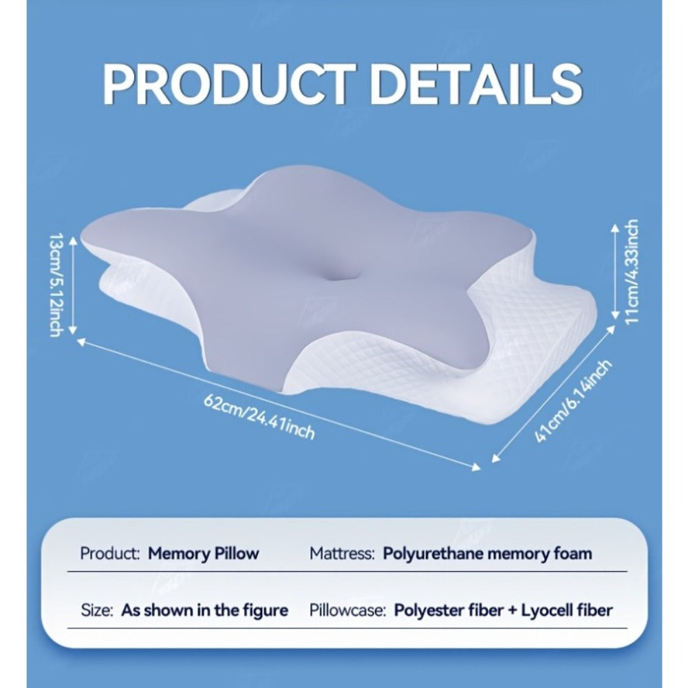Cervical Neck Pillow for Sleeping - Butterfly Contour Memory Foam Support for Back & Side Sleepers