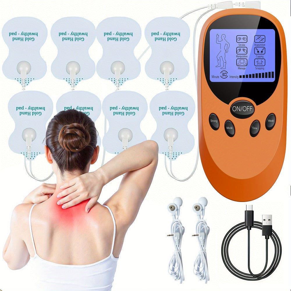TENS EMS Dual Channel Stimulator Massager, 8 Electrodes for Back, Shoulder & Knee Pain, Recovery