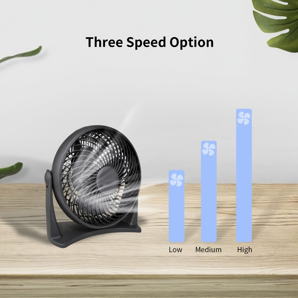Turbo Table Fan 8 Inch 3-Speed Quiet Air Circulator, Wall Mountable with Adjustable Tilt and Carry Handle