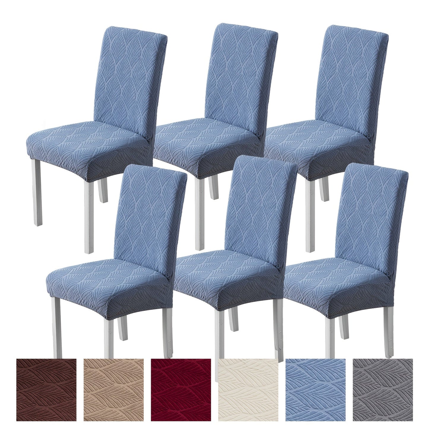 Chair Cover Set of Six Stretch Dining Slipcovers with Little-Leaf Pattern in Six Available Color Choices