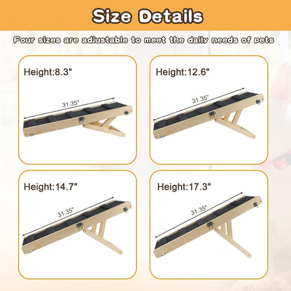 Foldable Dog Ramp for Couch & Bed – Adjustable Height 13–21 Inch, Non-Slip Pad & Wood Base, Portable Pet Stairs for Small Dogs