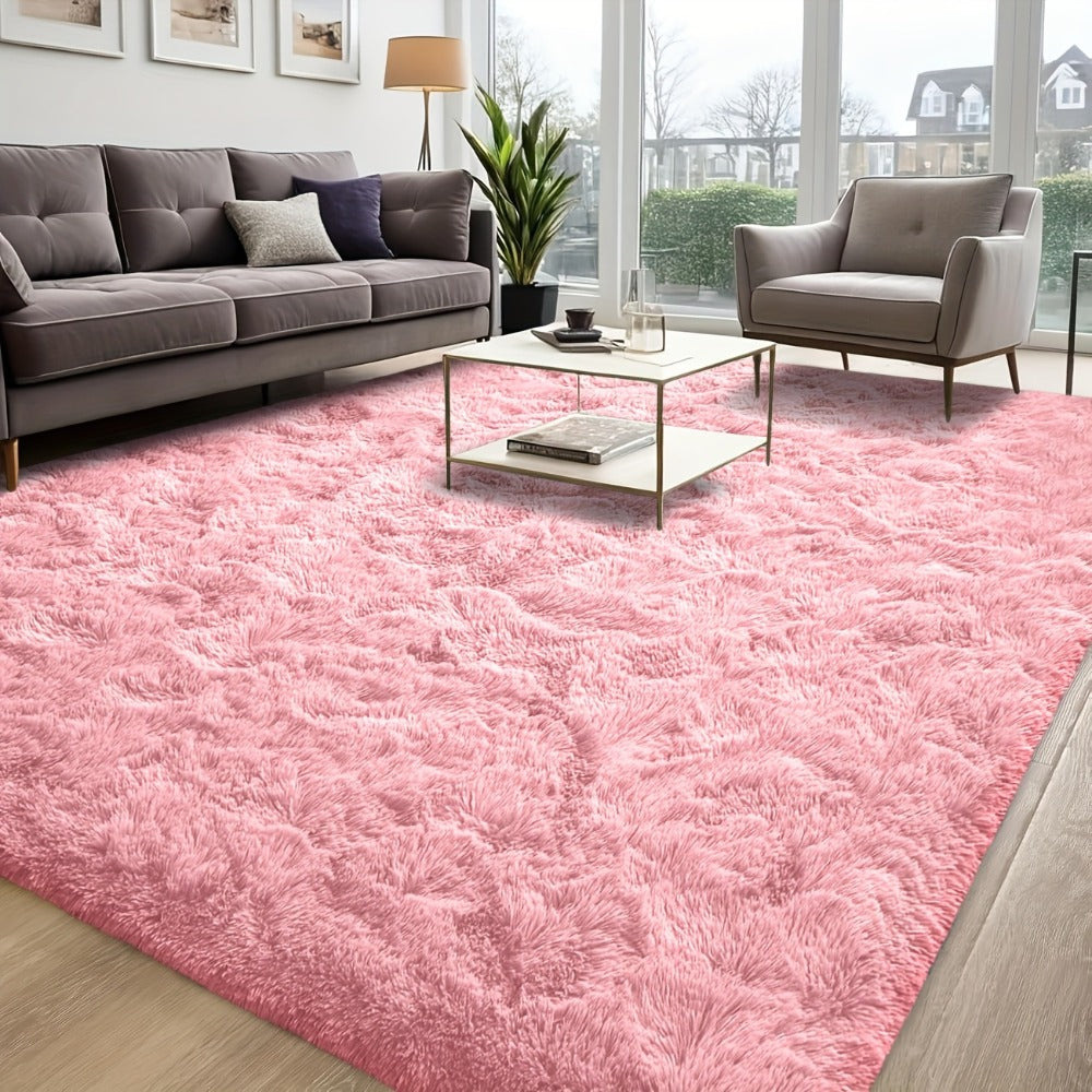 Shaggy Plush Area Rug – Soft Fluffy Carpet for Living Room, Bedroom & Sofa | Non-Slip Machine Washable Tie-Dye & Solid Color Long Pile Rug |