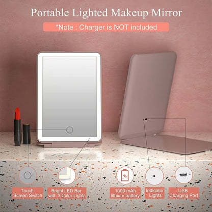 Cute Animal LED Makeup Mirror Foldable Double-Sided 3 Brightness Settings – USB Rechargeable, for Makeup, Travel and Everyday Vanity Use