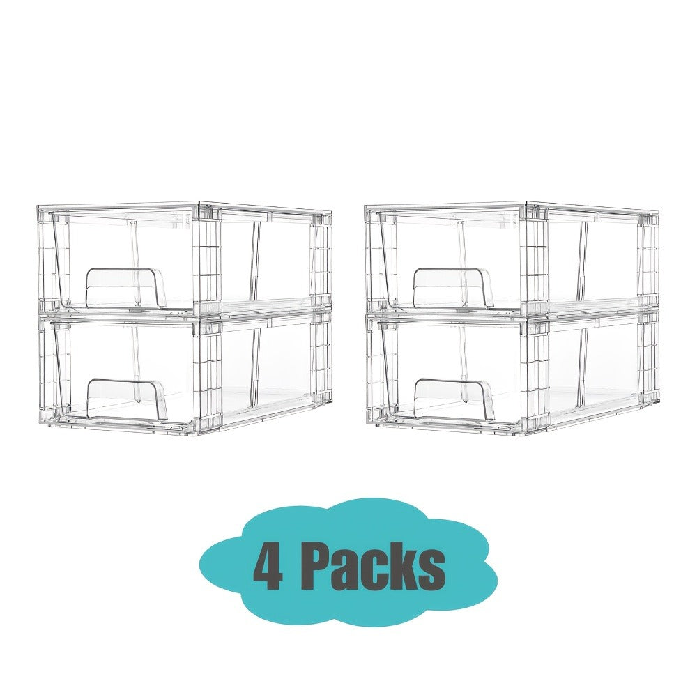 Clear Acrylic Storage Drawers with Handles – Stackable Refrigerator and Pantry Organizer Bins for Snacks Fruits and Vegetables
