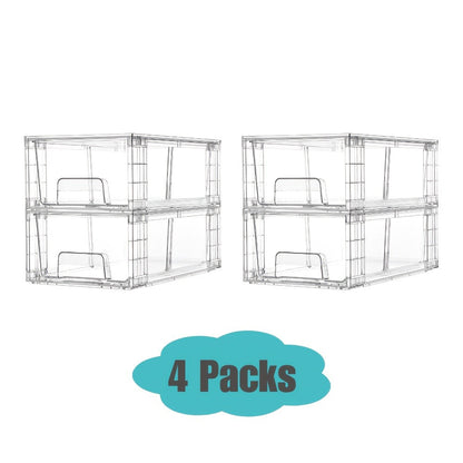 Clear Acrylic Storage Drawers with Handles – Stackable Refrigerator and Pantry Organizer Bins for Snacks Fruits and Vegetables
