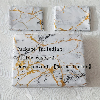 3-Piece Duvet Cover Set with Bronzed-Look Marble Vein Print in White, Khaki or Black and Four Sizes