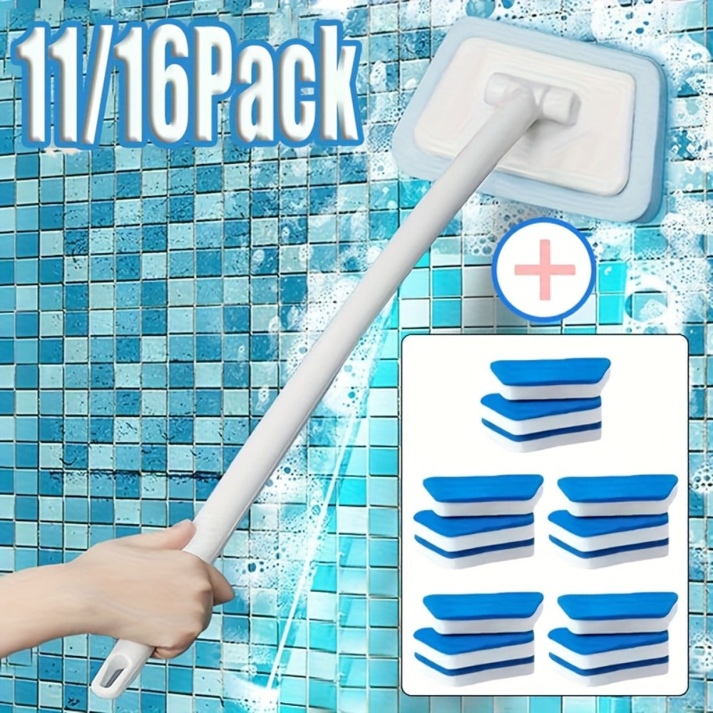 Shower Cleaning Brush Set with Replaceable Heads – Bathtub Scrubber, Wall Tile Brush, Floor Brush, Window Glass Cleaner