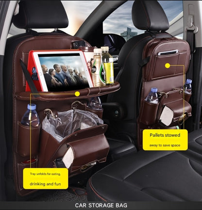 One-Piece Seatback Car Organizer with Fold-Down Tray, Cup Recesses, Mesh Pockets and Four Colors